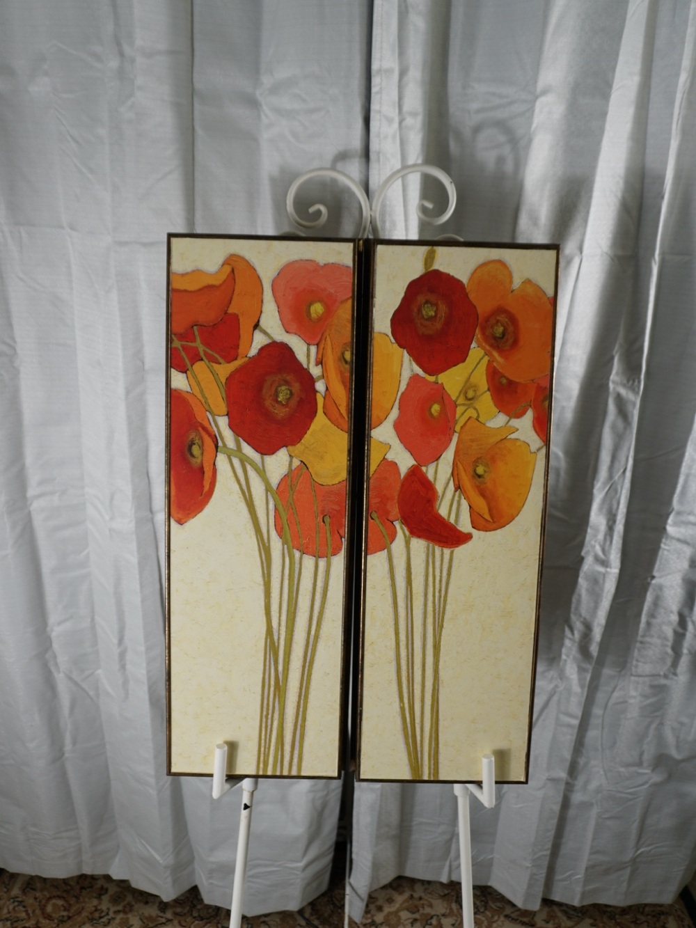 Floral Poppy Wall Art Diptych - Red & Orange